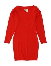 GENNY Womens Long Sleeve Bodycon Dress UK 12 Medium Red Wool BO01