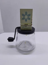 Vintage Androck Glass Jar Nut & Spice Grinder Grater Black & Light Blue Colors 