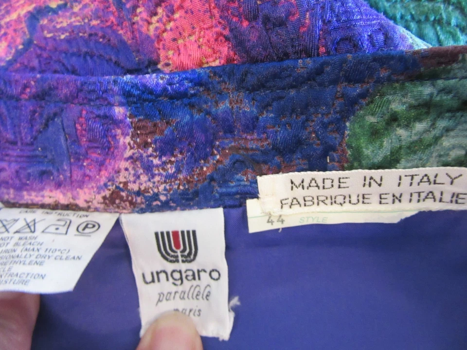 Falda Italia UNGARO Púrpura Floral Forrada 12 Lados Cremallera Forrada Foto 3 de 3