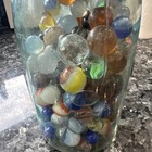 Vintage Blue Glass Ball Jar Full Of Marbles Over 3 Pounds — photo 5