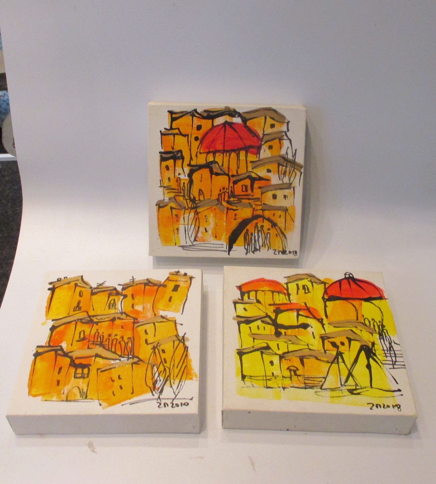 Italy 2 on canvas each 20x20x4 cm picture drawing painting Mediterranean summer