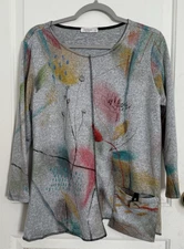 Jess & Jane Artsy Floral Tunic Top Asymmetric Pockets Boho Sz Medium Sweatshirt