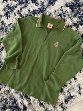 Vintage JNCO Quarter 1/4 Zip Long Sleeve Polo Shirt Green Mens Medium Bulldog