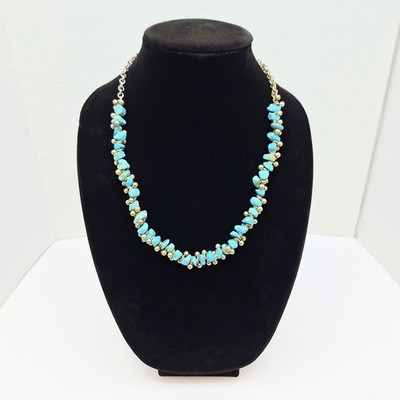 Turkey Ottoman Empire Sterling Silver 925 Turquoise Rock Bead Necklace 22''