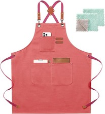 Chef apron cotton canvas cross back unisex adjustable large pockets M-XXL