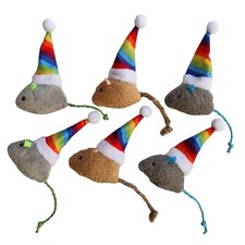 6-Pack Christmas Catnip Cat Mice Toys with Rainbow Santa Hats Interactive Cat...