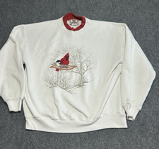 VTG Top Stitch Morning Sun Sweatshirt Womens L White Bird Cardinal Grannycore