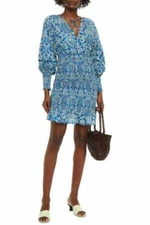 Rhode Anya Smocked Floral Printed Mini Dress Ruffle Cotton Bodycon XS New 205419