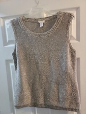 Chicos 2 Metallic Sweater Vest. Tan. Sequin. Beautiful