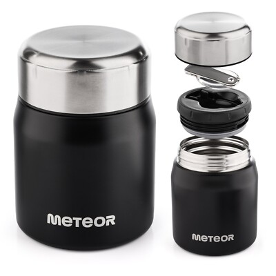 Thermobehälter für Essen 500ml Löffel Lunch Box Schwarz Heiß & Kalt 12-24 STD 