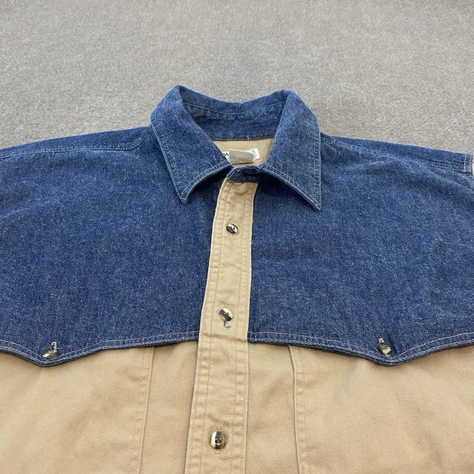 Camisa De Colección Frontier Series Para Hombre Grande Denim Caqui Bolsillos Occidentales Manga Larga Foto 2 de 4