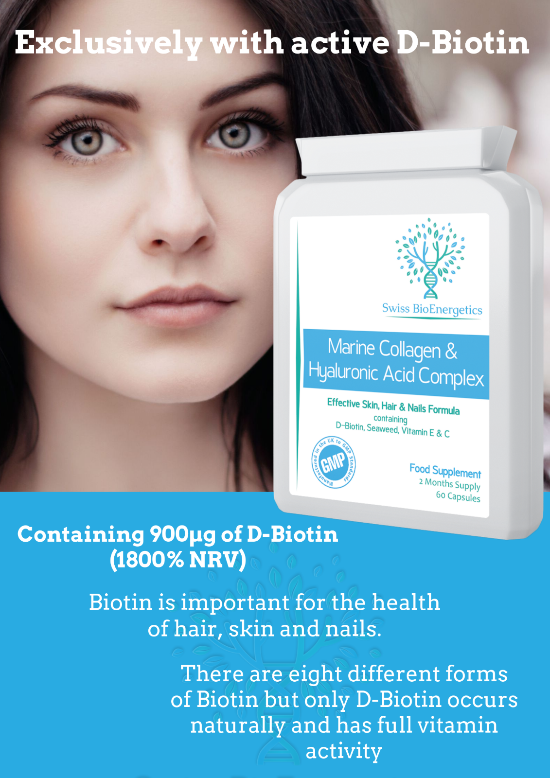 Marine Collagen & Hyaluronic Acid Complex 60 Capsules with DBiotin