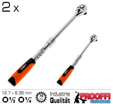 2 x Teleskop Umschalt Knarre 1/4" + 1/2" Ratschenschlüssel Industrie Ratsche NEO