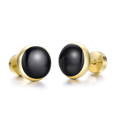 TT 8mm 18K Gold GP Surgical Steel Greek Key Round Fake Ear Plug Earrings (BE263) - Foto 7