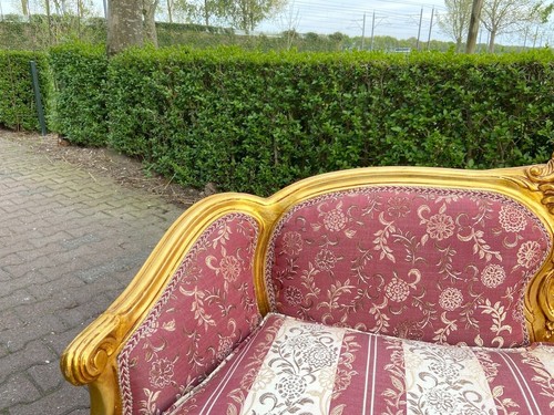 Sofa with Chairs Set Louis XVI Vintage French Gold Stripe Damask 3-Piece Elegant - Picture 14 of 22