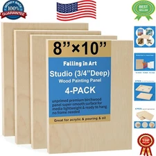 Sanded Birch Wood Painting Panels, 4 Pack - Ideal for Pouring Art & Crafts
