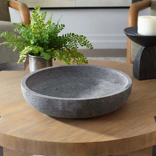ASHEN INDOOR & OUTDOOR LAVA STONE TRAY 16" BOWL UTTERMOST 18264 - Picture 3 of 6