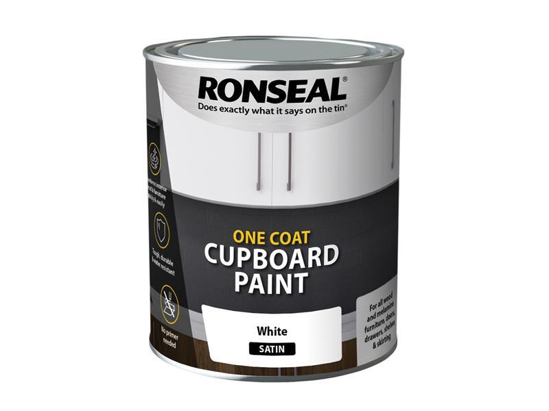 Ronseal 37489 One Coat Cupboard Paint White Satin 750ml UK