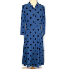 Reformation Blue Black Large Polka Dot Arcadia Button Front Dress In Porto 8
