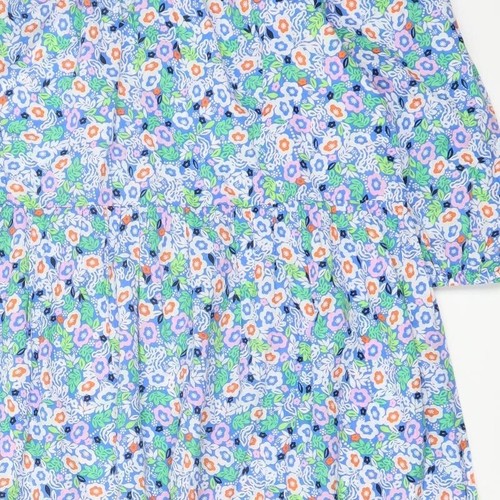 Marks & Spencer Womens Blue Floral Cotton Blend A-Line Size 12 Tie - Picture 8 of 10