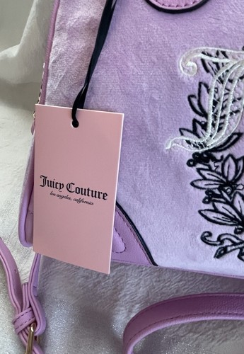 JUICY COUTURE Bowlers Velour Purse Crossbody Bag + 2 Handles Pink Gold Hardware - Picture 5 of 22