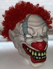 CREEPY CLOWN MASK W/CURLY RED WIG HALLOWEEN