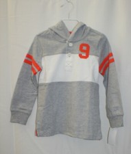 Osh Kosh B'Gosh Boys Hooded Long Sleeve Sz 4T 9 Gray Orange Button Sweater NWT