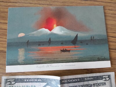 ANTIQUE ITALY VINTAGE POSTCARD: MOUNT VESUVIUS VOLCANO EXPLODING POSTCARD BK37