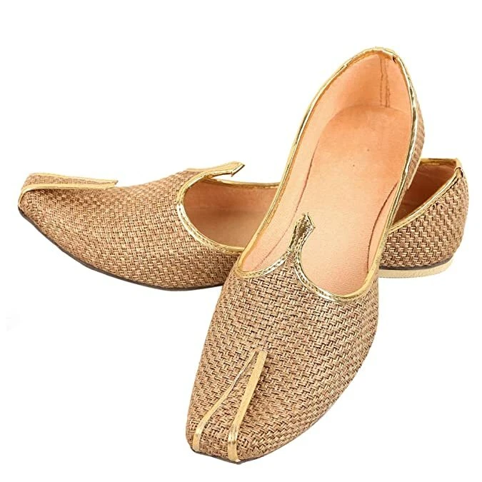 Aura Mens flat jutti Indian Khussa mojari wedding ethnic shoes US size 8-12 GC