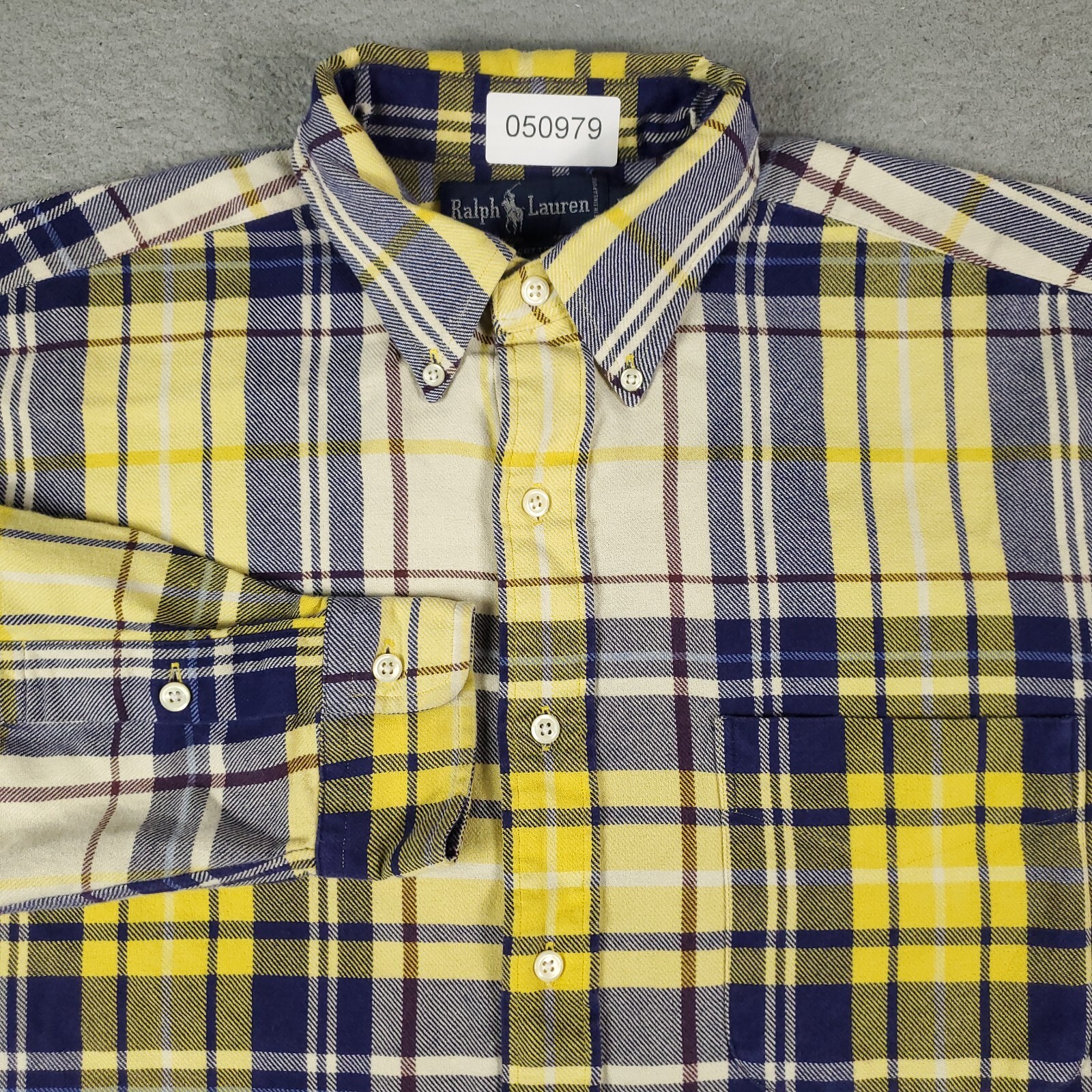 Camicia Ralph Lauren uomo media gialla a quadri flanella pony con bottoni manica lunga*
