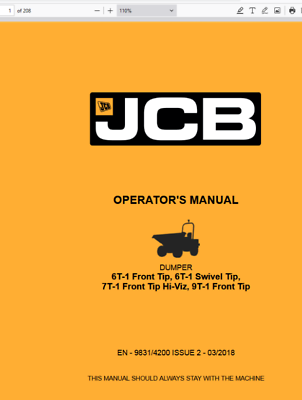 #ad JCB 6T 1 7T 1 9T 1 Front Tip DUMPER Operators Users Manual 9831 4200 PDF USB $34.99