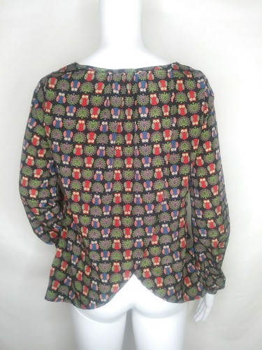 Ezra top small blouse shirt owl split back long sleeve EUC - Picture 7 of 12