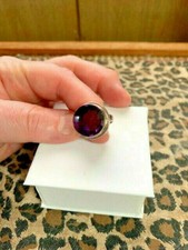 Sterling silver faceted round amethyst ring
