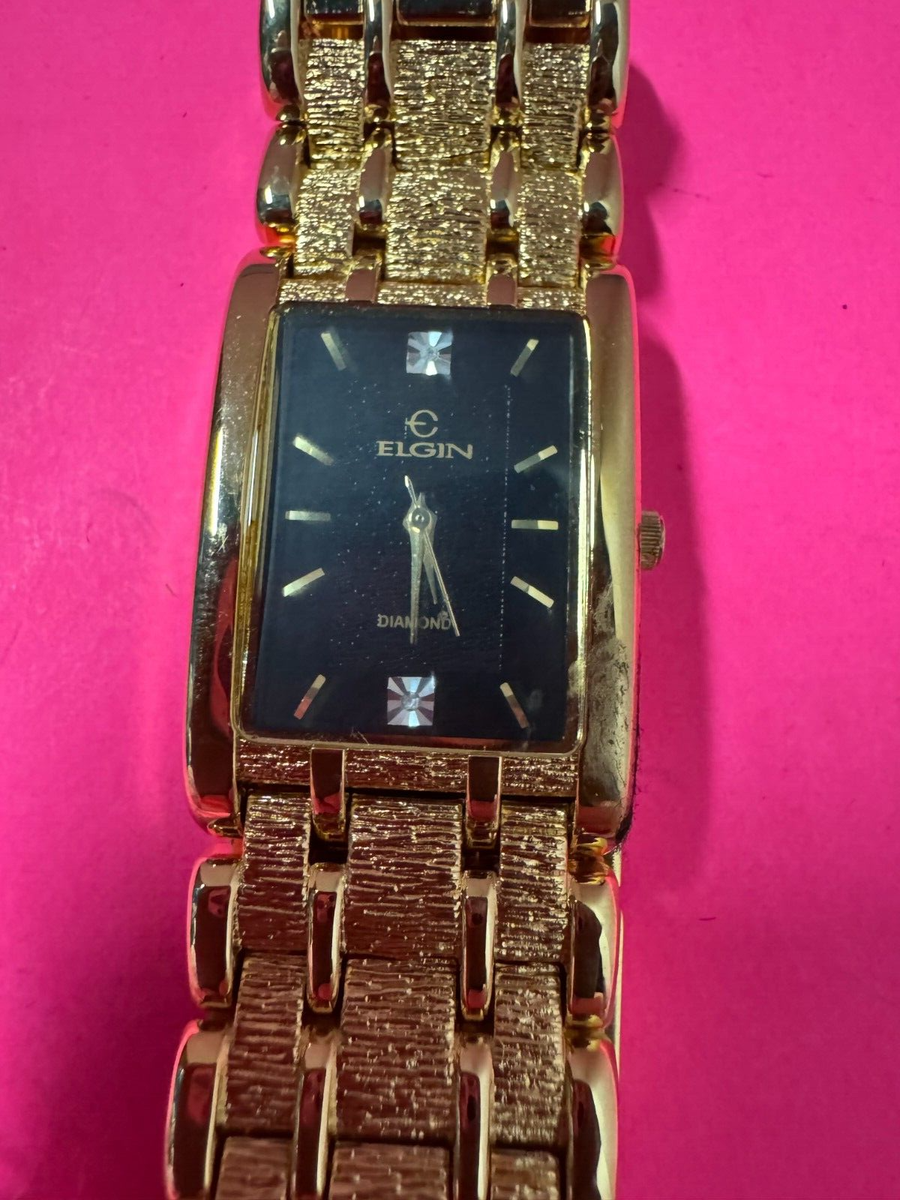 Unisex casual ELGIN watch Gold tone band & case, Black dial FM486