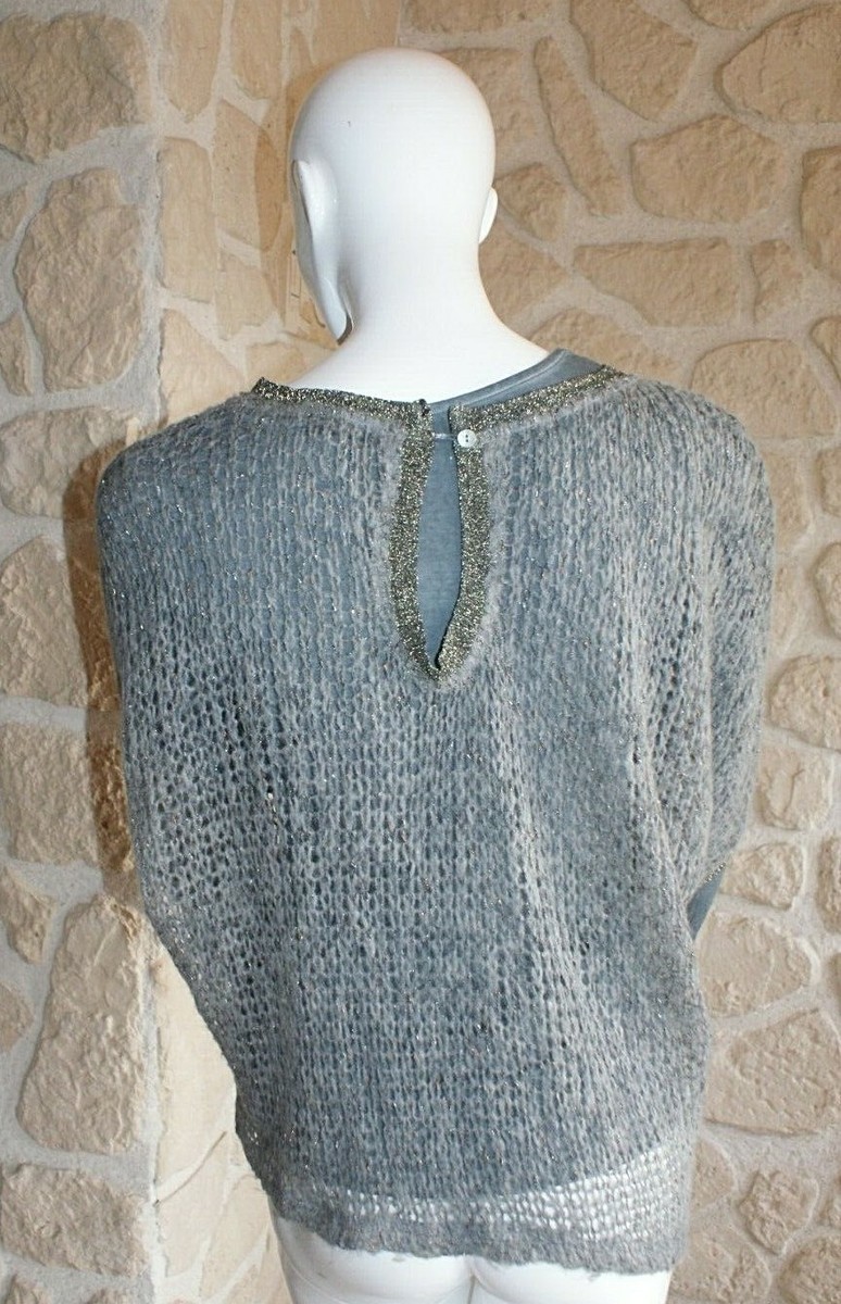 Pull 100% Cachemire Gris Et Rouge Marque Interdee - Taille L Neuf Avec étiquettes - Prix Origine 179€