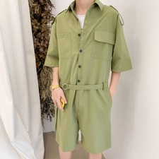 Mens Short Sleeve Jumpsuit Romper Workwear Overalls Trousers Cargo Pants Rompers