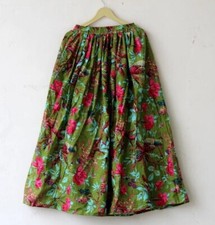 Indian Green Bird Handmade Cotton Long Skirt Women's Clothing Partywear Skirt US