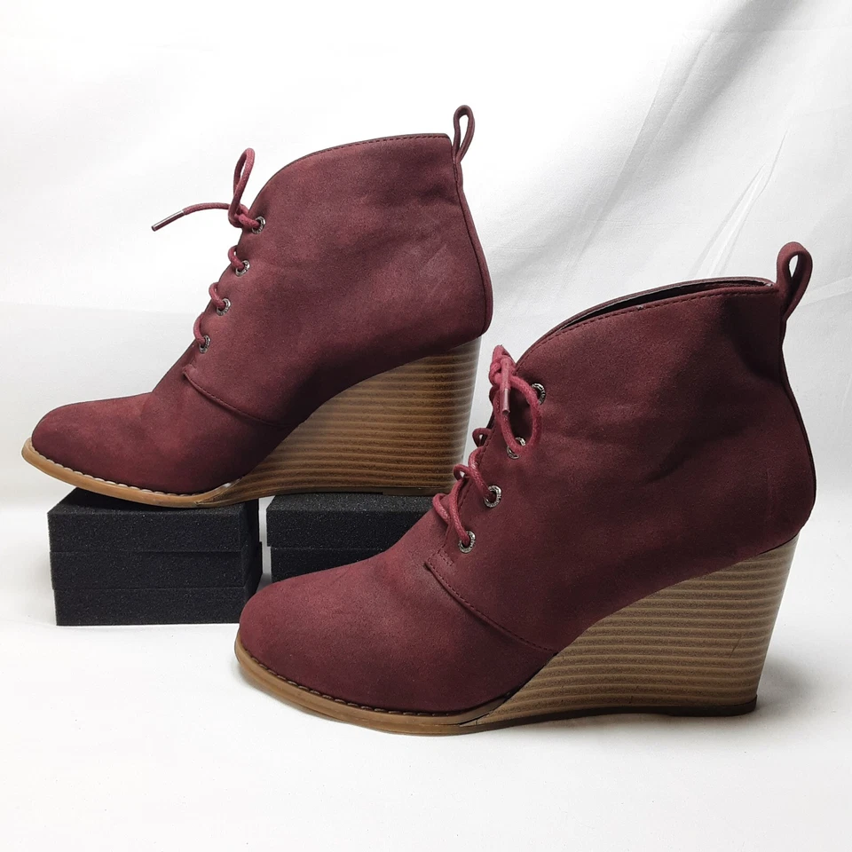 Nautica - Linha d'água - Botas anabela - Botas de tornozelo - Femininas - Tamanho 7.5 - Borgonha - Imagem 3 de 4