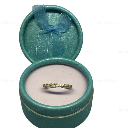 Yellow Diamond Simulated Half Eternity Ring 14k White Gold / Silver Stackable - Picture 2 of 10