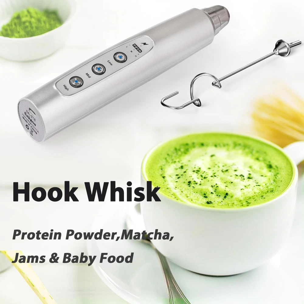 Milk Frother Rechargeable Handheld-Electric Whisk 3 Speed Adjustable, Coffee ...