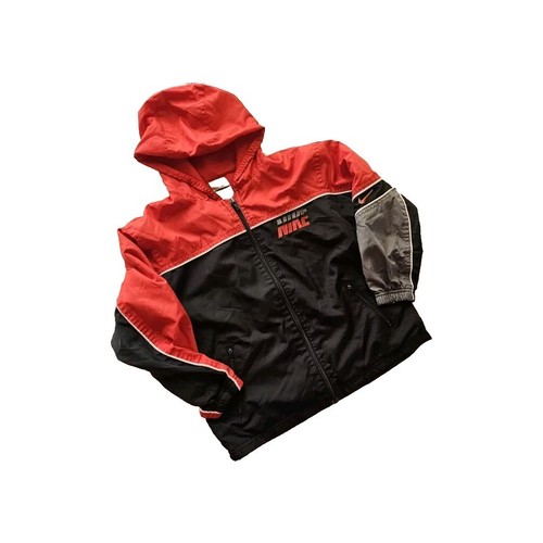 Vintage Nike Spell Out Logo Full Zip Black Hooded Light Jacket Size 7 Kids - Picture 2 of 11