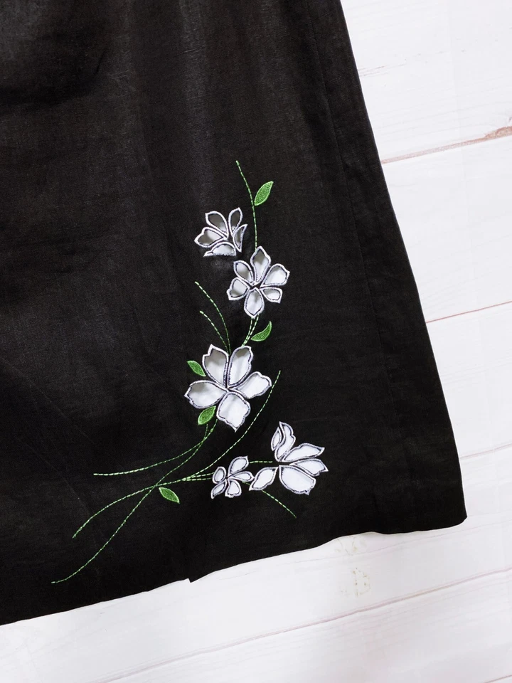 Falda Style & Co Mujer Talla 20W Negra Bordada Flores 100% Lino Cremallera Trasera Foto 4 de 4