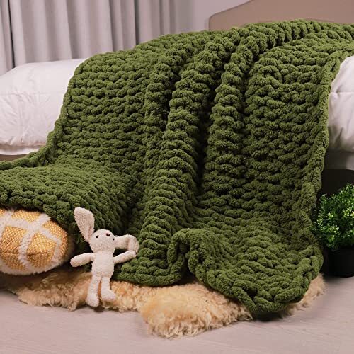 Chunky Knit Throw Blanket 100% Hand Made Large Chenille 50