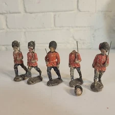 5x Antique Toy British Royal Guard Composite? Military Soldier Figures Red #8