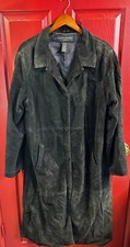 Vtg Centigrade Black Suede Womens Button Up Long Sleeve Trench Coat Size Xl