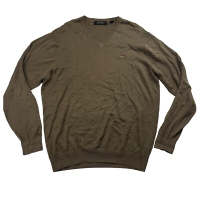 Greg Norman Green/Brown Knit V-Neck Long Sleeve Sweater Size XL Golf Cotton 