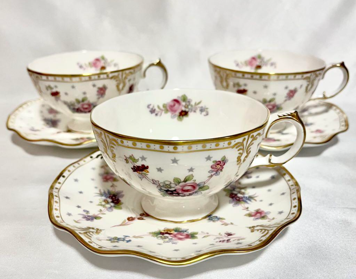 Royal Crown Derby Royal Antoinette Tea Cup Saucer Pair Set of