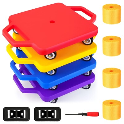 4 Pack Sports Scooter Board with Handles, Floor Scooter Board Sitting Scooter...