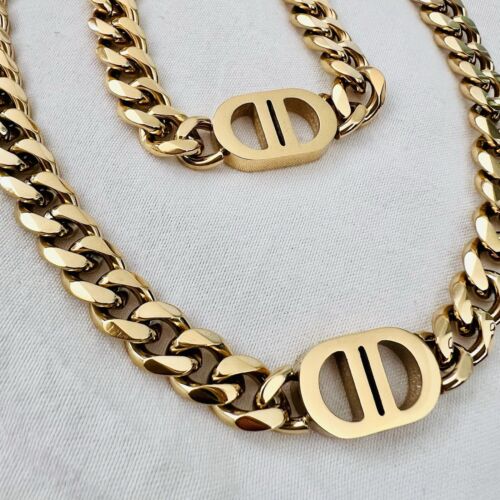 18K chuncky doble D cuban chain necklace SET stainless steel womens jewelry