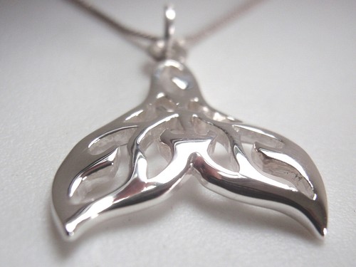 Whale Tail 925 Sterling Silver Filigree Pendant Signifies Strength & Stability - Picture 3 of 4
